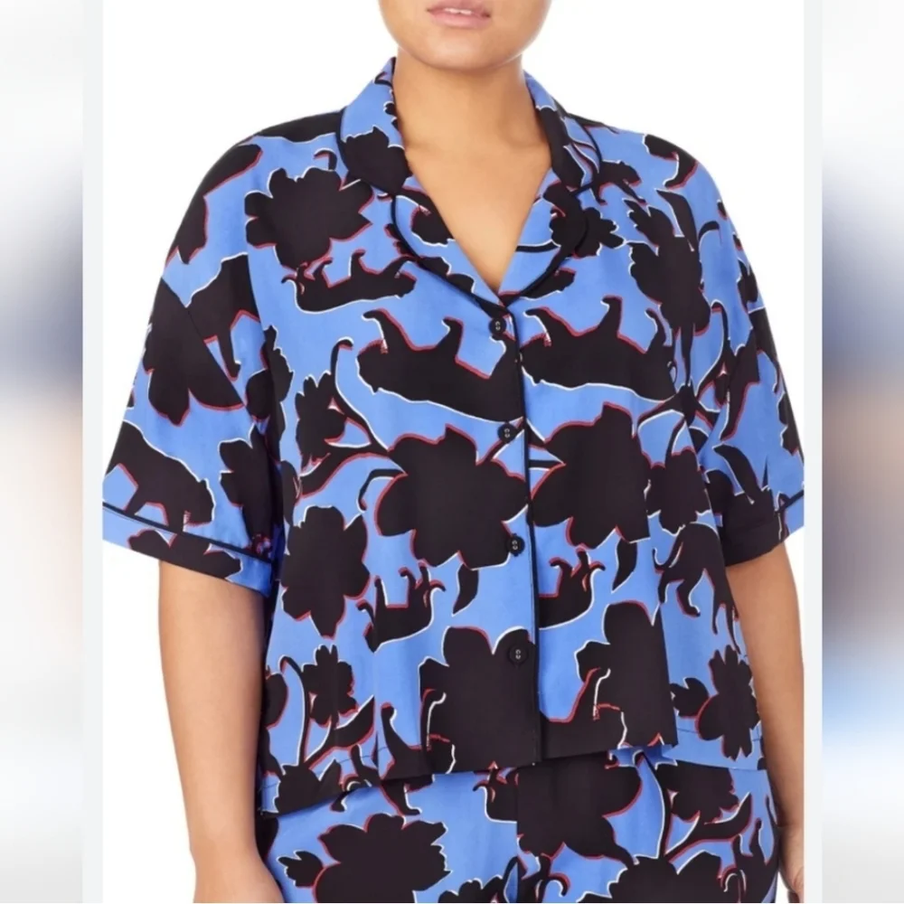 Refinery 29 Piera Cropped Wild Cat Novelty‎ Print Button Down Lounge Top Size S